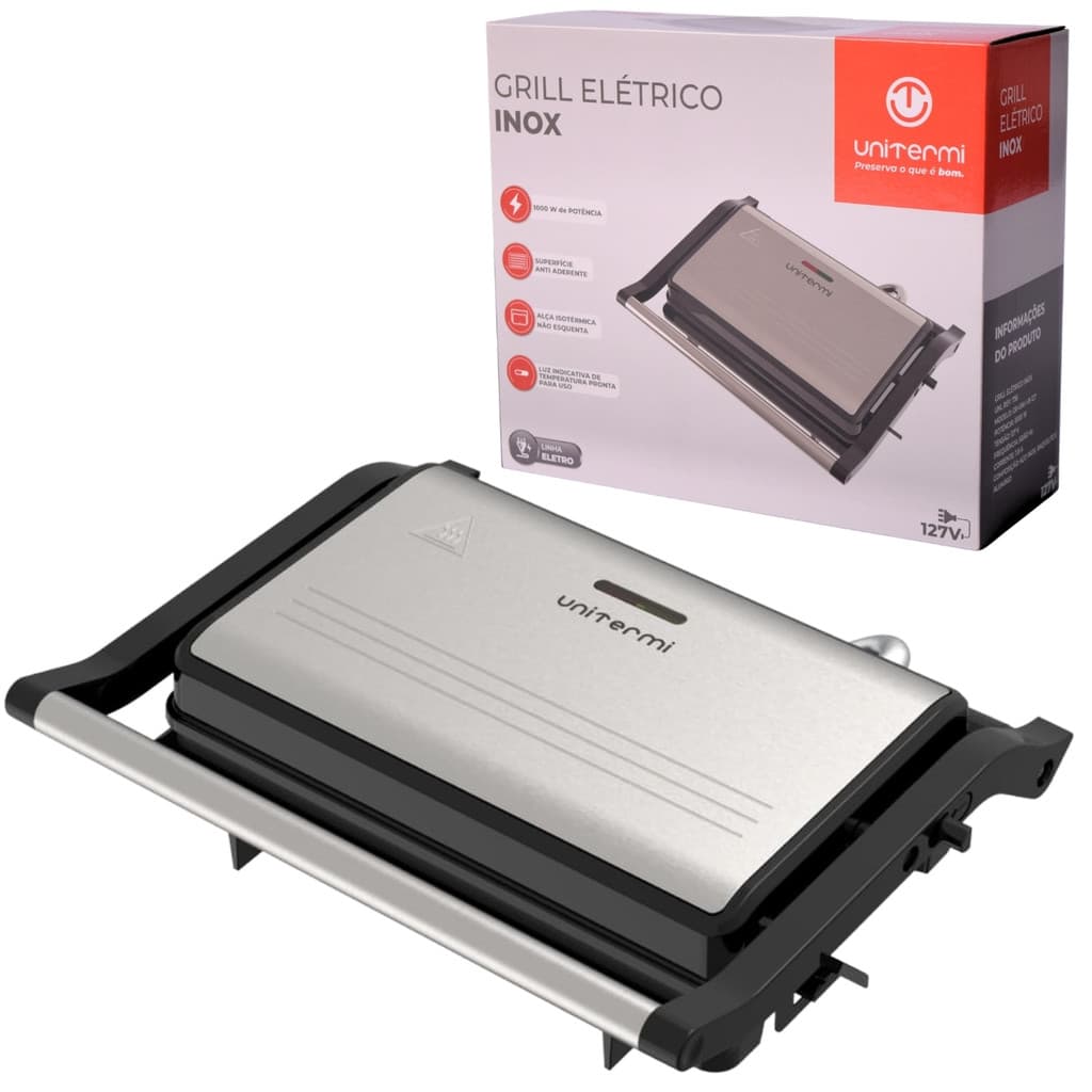 Grill Elétrico Inox Abre 180° Carne Sanduíche Perfeito