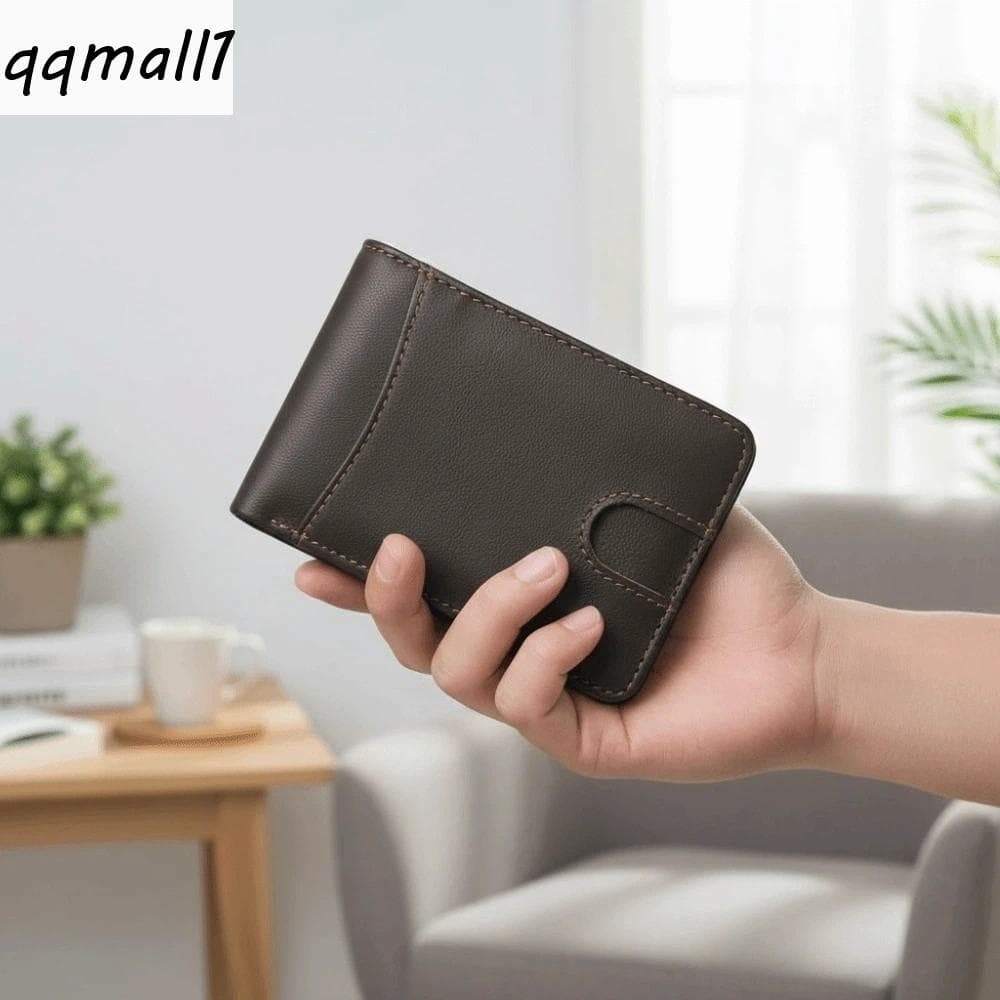 QQMALL1 Carteira De Couro Fino , Bolsa De Dinheiro Retrô Anti-Perda De Grande Capacidade Moedas Masculina Clássica De PV