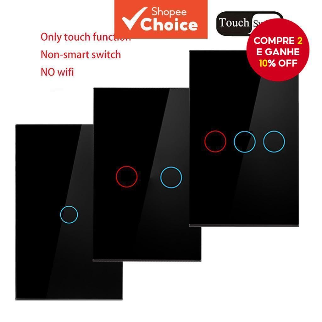 Interruptor de vidro temperado LED para parede AC90-150 170-250V, com sensor US 1/2/3 gangue.