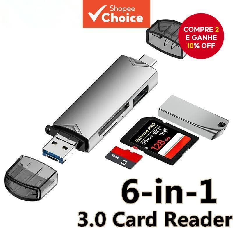 Leitor De Cartão Tipo C 6 Em 1 OTG USB3.0 Micro SD Mini Adaptador TF Para iPhone Android Laptop Office
