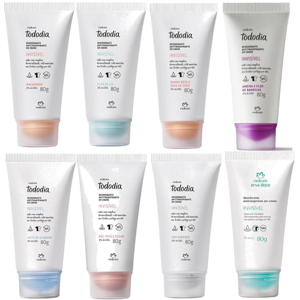 Desodorante Antitranspirante Invisível em Creme Tododia Natura - 80g - Macadâmia, Algodão, Cereja, Baunilha, Cacau.