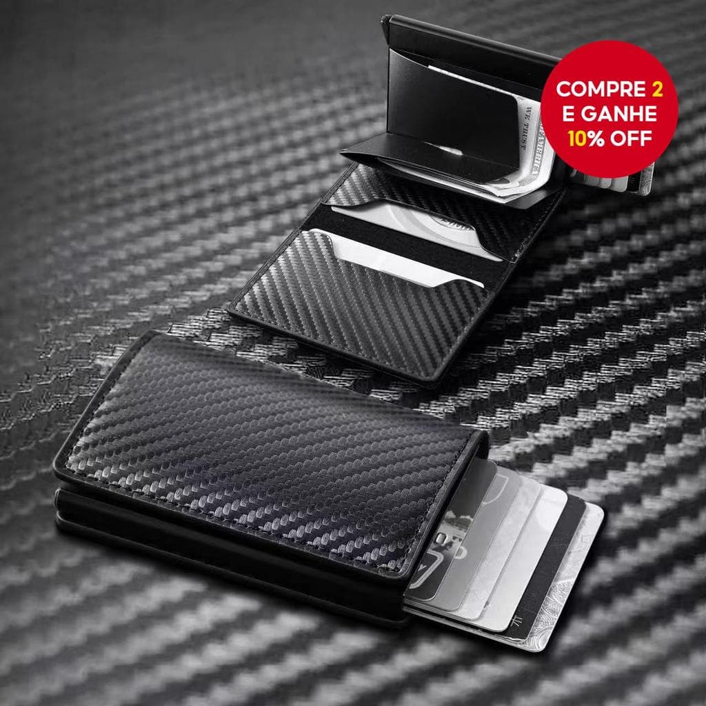 Carteira Com Bloqueio RFID Da M En Porta-Cartões Ultrafino Auto-Pop Em Couro De Alumínio Duas Dobras ​
