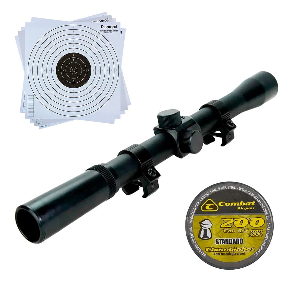 Luneta 4x20 + Chumbinho Standard II 5.5mm + Alvo de Papel