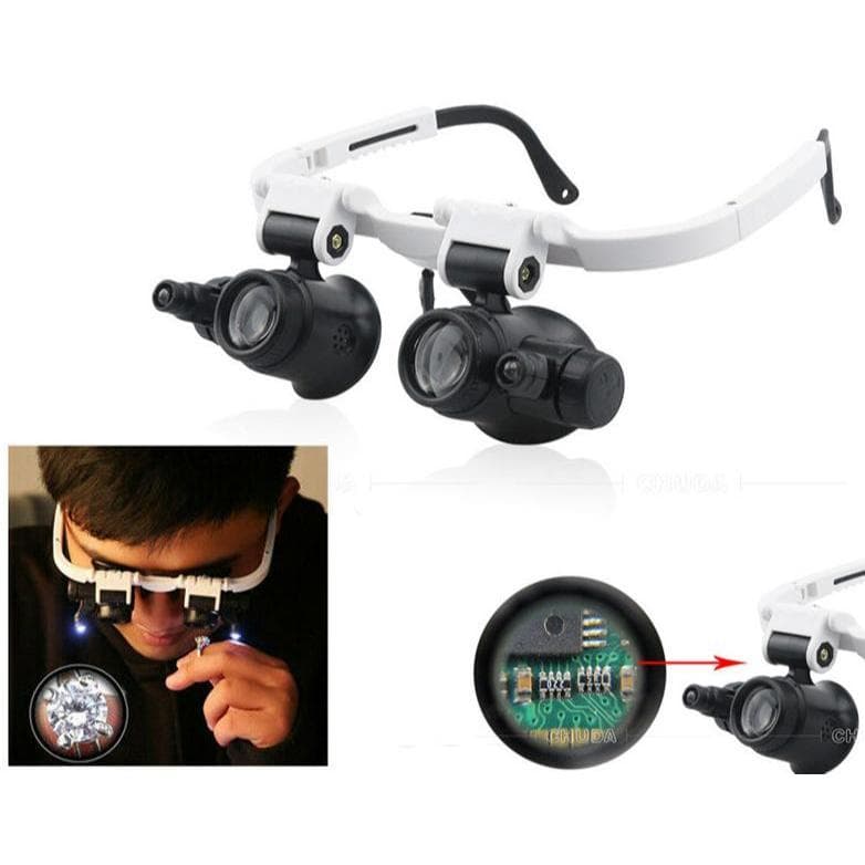 Lupa De Óculos 9892H-1 Com Luzes DUPLA LED Pequena Manutenção De Máquinas Montada Na Cabeça