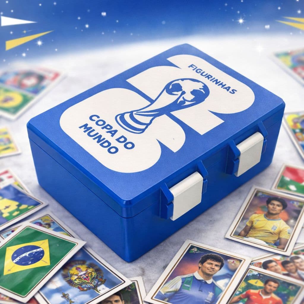 Caixa para Figurinhas Copa do Mundo 2026 Azul Pacotes Cartas Colorido Organização Futebol Coleção