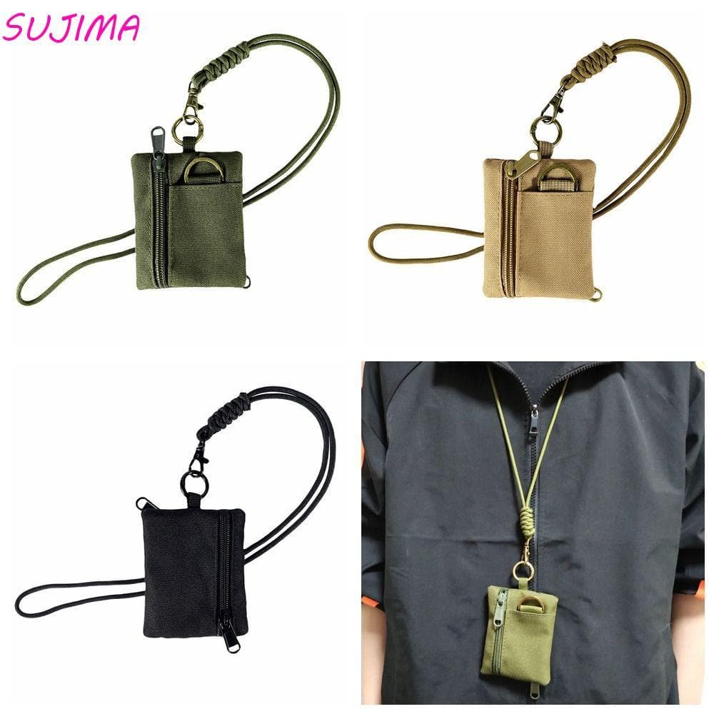 SUJIMA Mini Carteira De Tecido Oxford , Bolsa De Moedas Quadrada Com Zíper Pendurada No Pescoço , Porta-Cartões Pequeno 