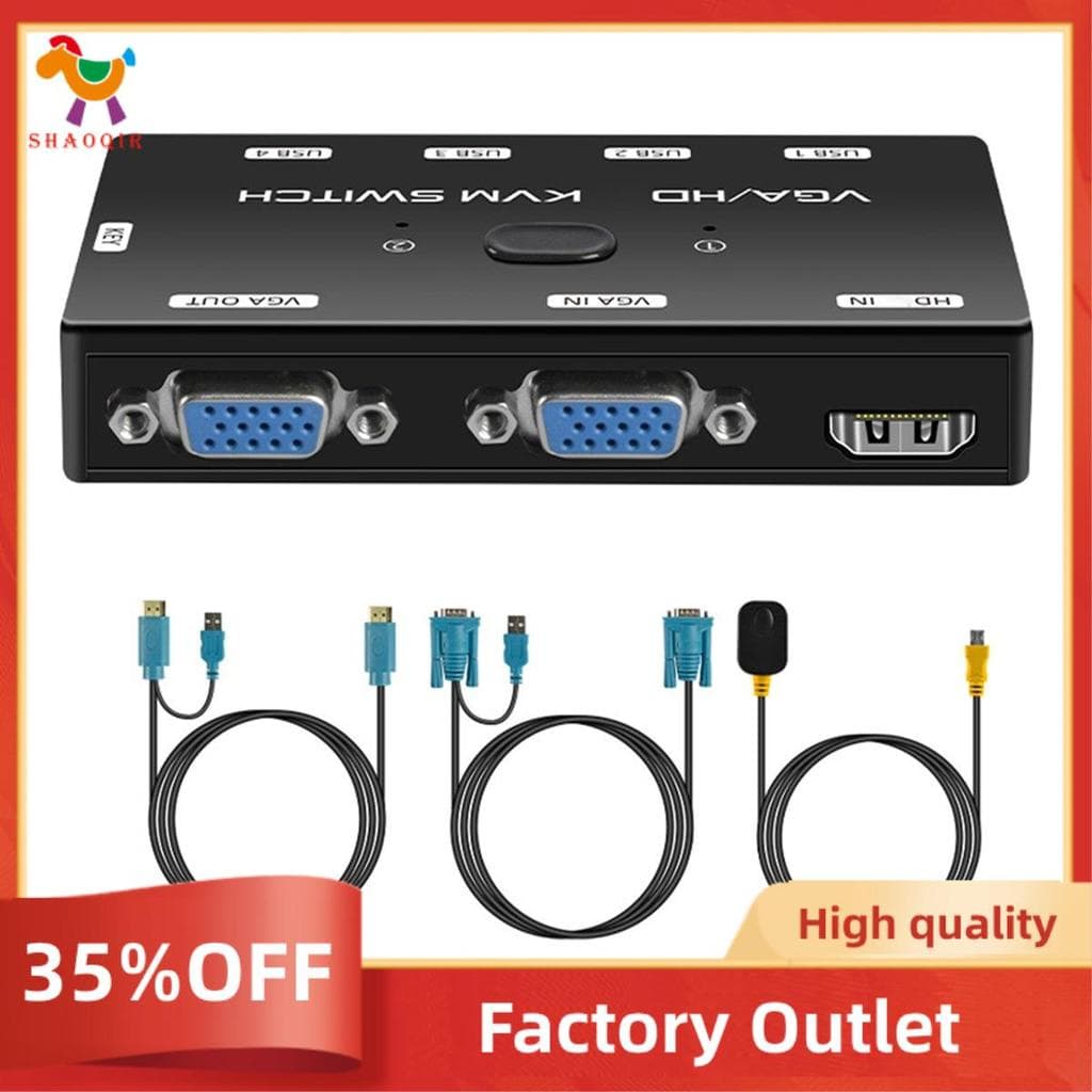 KVM Switch VGA +-Compatível 1080P Com Porta USB 2.0 Para 2 Hosts Compartilhando Mouse Teclado Monitor Fácil Instalação D