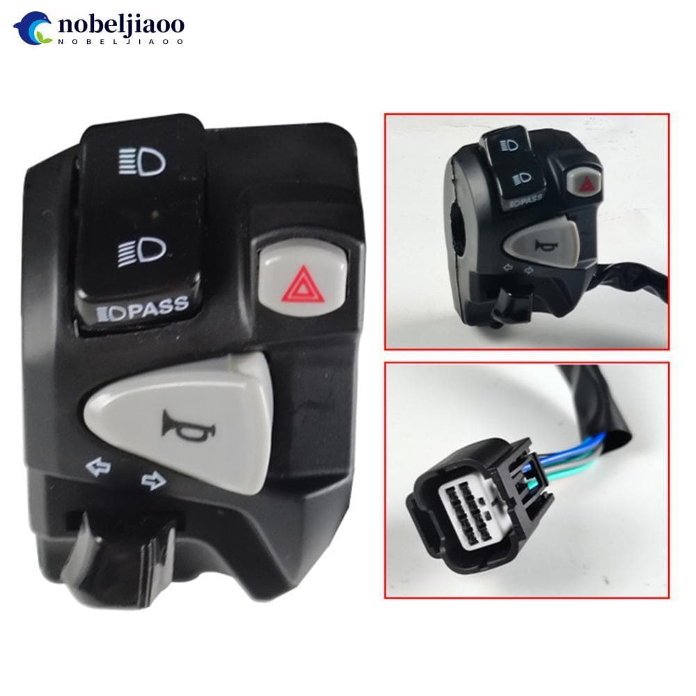 NOBELJIAOO Interruptor De Alça De Motocicleta Com Luz De Pssing Perigo PLug Chifre Advertência Botão De Sinal De Volta P