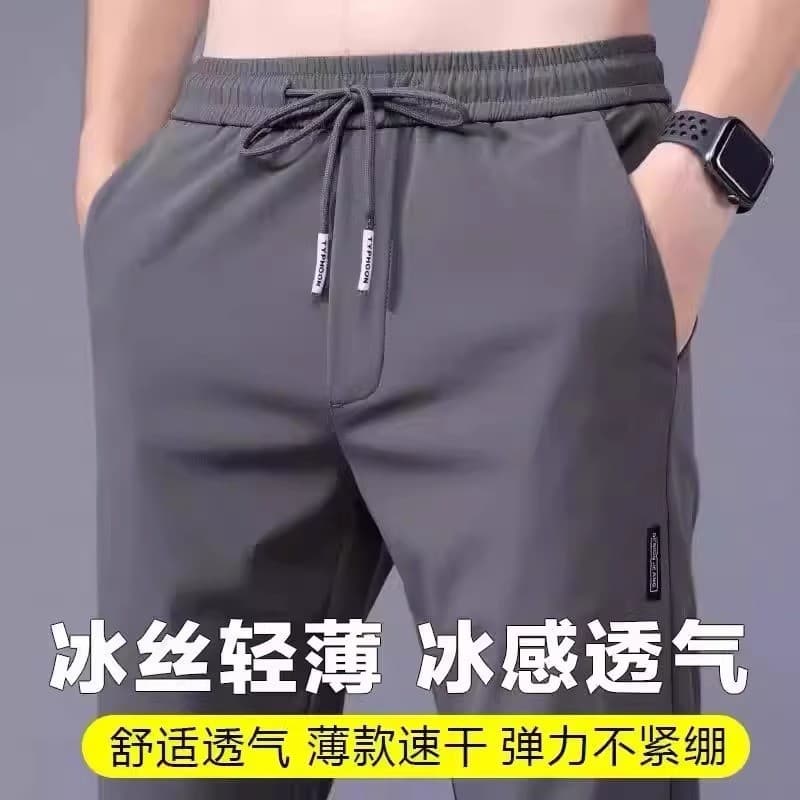 2025 novo estilo estiramento calças masculinas de seda gelo verão fino ajuste em linha reta juventude negócios Casual te