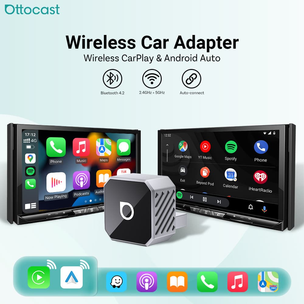 Ottocast Mini Slim Wireless CarPlay Android Adaptador Automático Plug Play Conexão Rápida Dongle USB