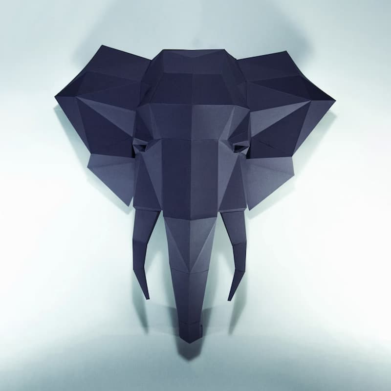 MOMO Molde de papel tridimensional Cabeça de elefante Molde de papel Animal montado na parede Cena tridimensional Modelo