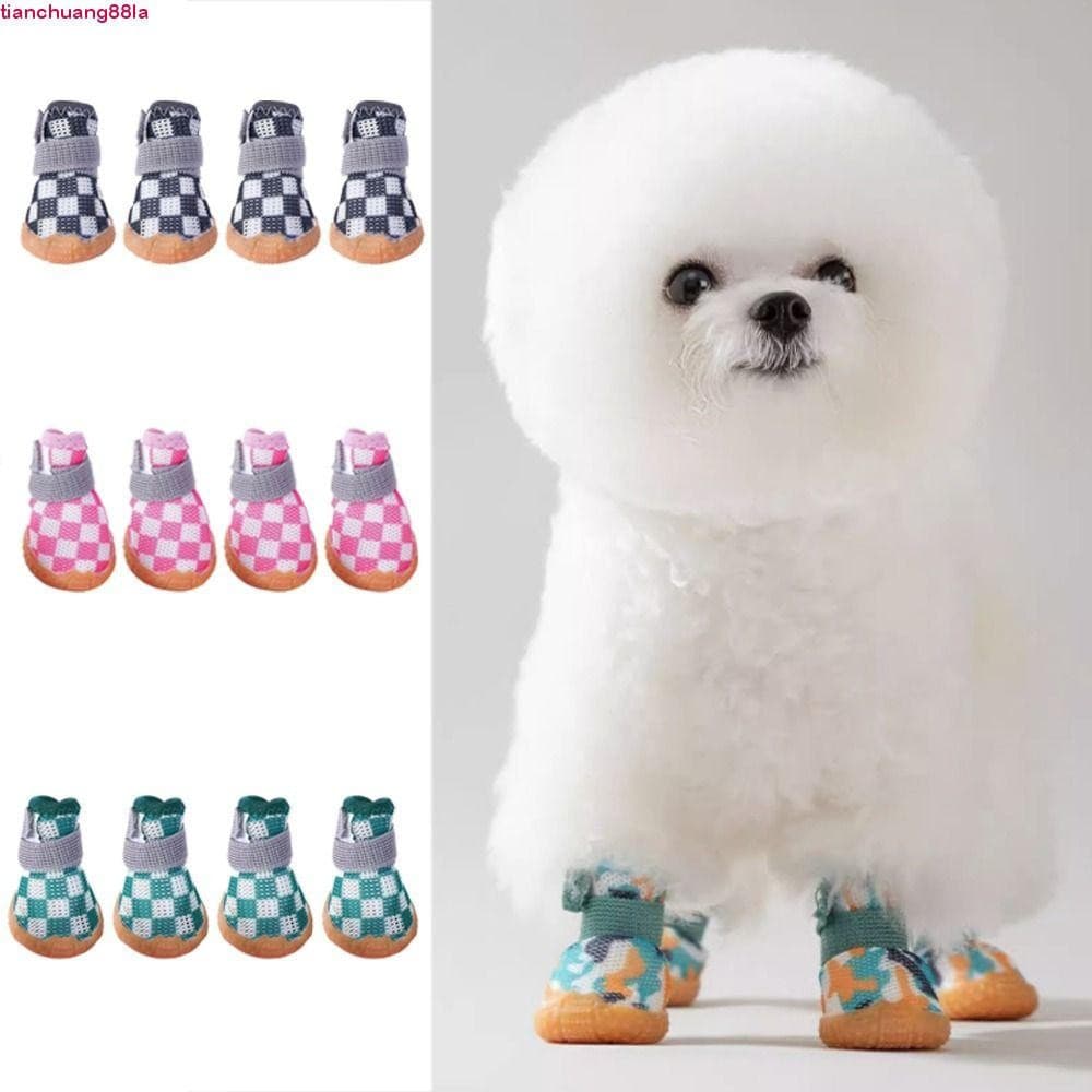TIANCHUANG 4 Unidades/Conjunto Sapatos Respiráveis Para Cães De Estimação , De Malha Antiderrapantes Cachorros , Resiste