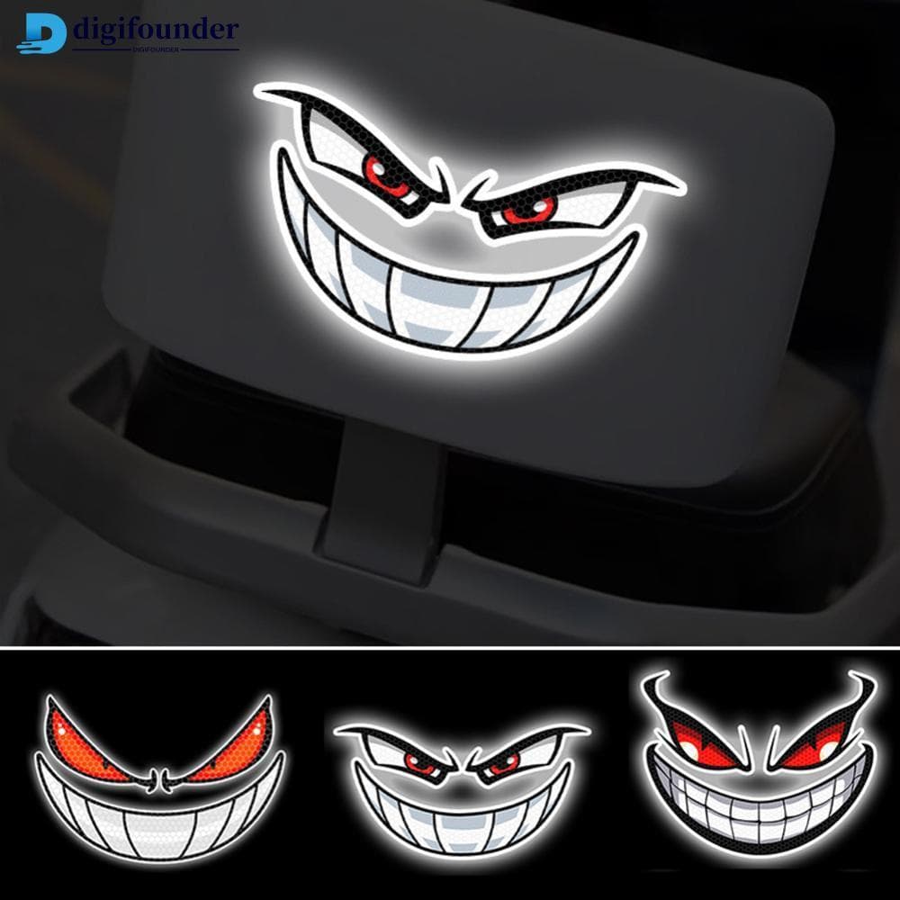 DIGIFOUNDER 2 Unidades/3 Adesivos Refletivos Para Motocicleta Olhos Do Diabo Boca Capacete Carenagem Janela Traseira Car