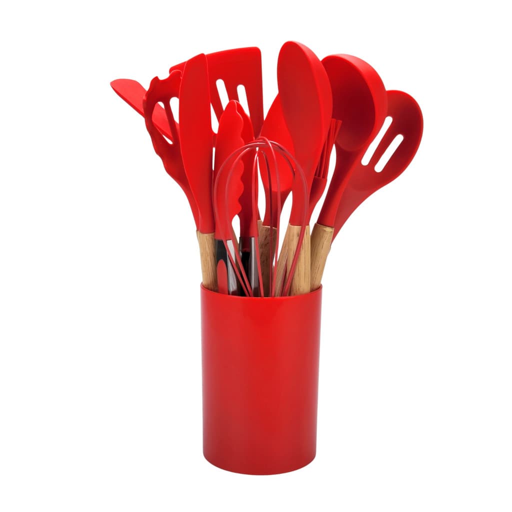 Kit 12 Peças Utensílios de Cozinha Premium Silicone & Madeira