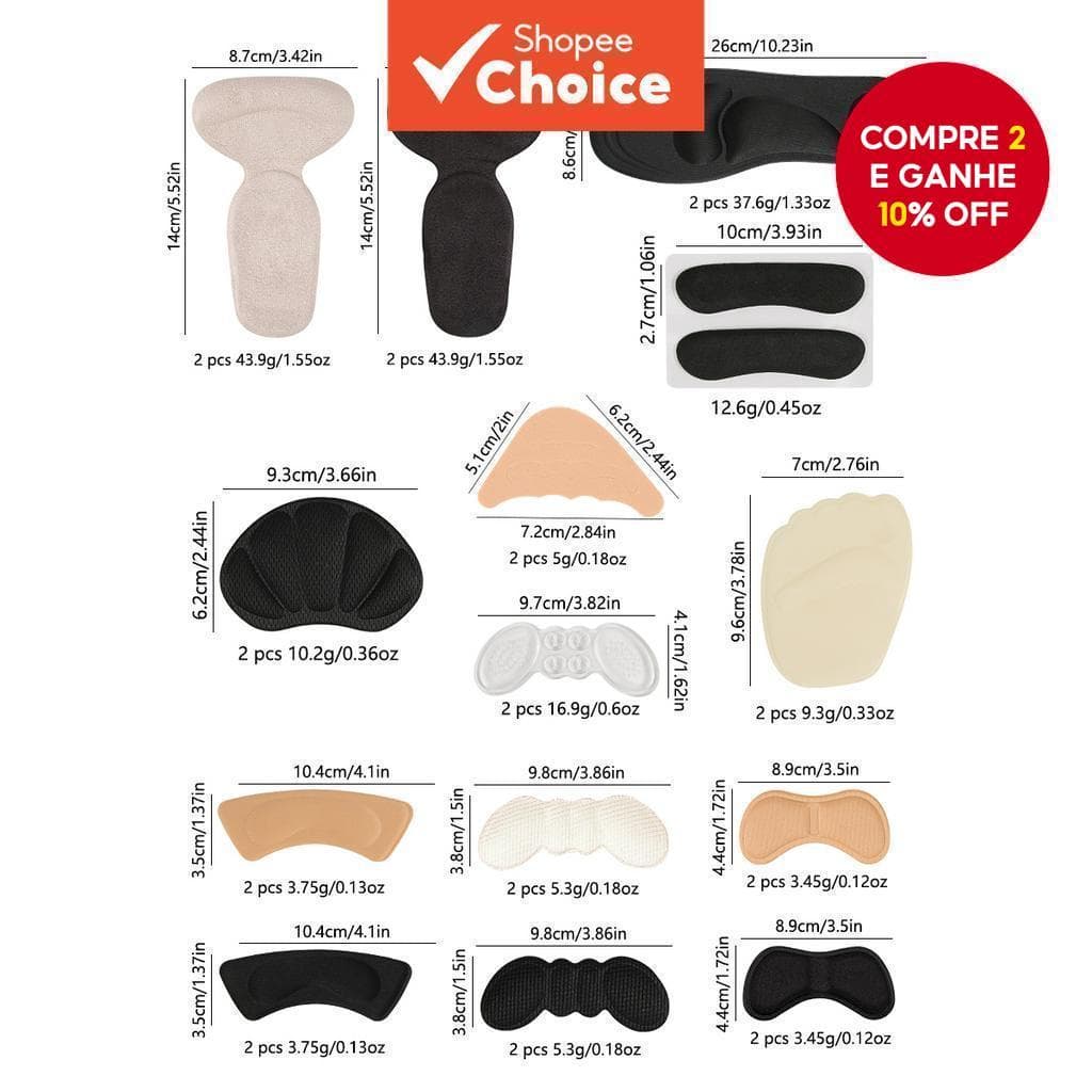 Conjunto De Inserções De Sapato Respiráveis – Almofadas De Antepé Apertos De Calcanhar Enchimentos De Dedos Conforto O D
