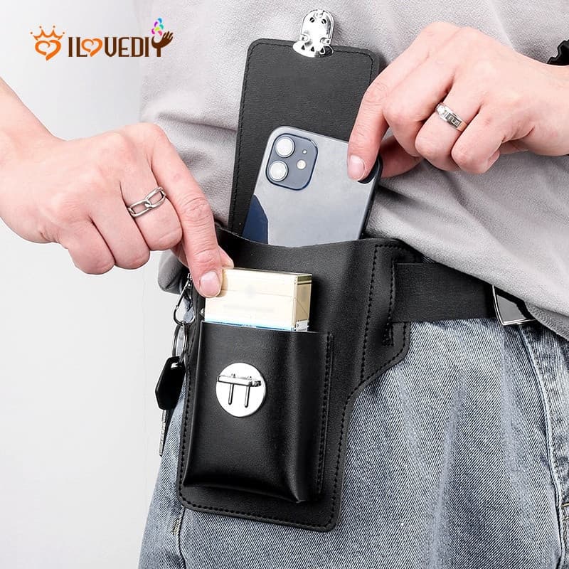 Multifuncional Organizador Da Cintura De Couro Dos Homens Saco/Caso De Telefone À Prova D'água Para Chaves E Cartões/Cai