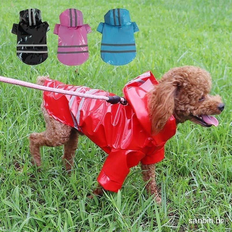 Capa De Chuva Cachorro Impermeável Para Cães PU Refletiva Pequenos Gato