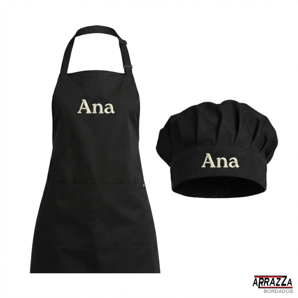 Avental + Chapéu de Cozinheiro Personalizado com Nome Bordado Produto Profissional