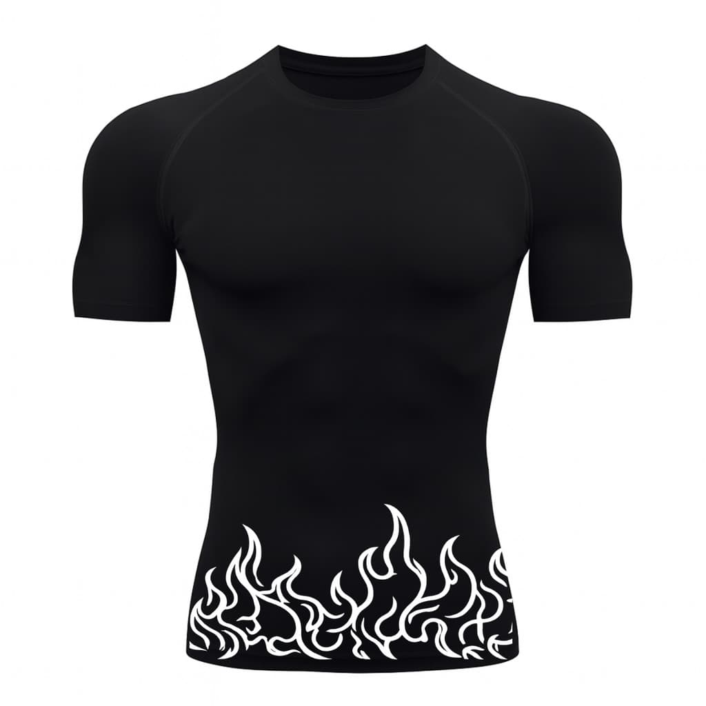 Camiseta Manga Curta Compressão Proteção Uv 50+ Estampada Fogo