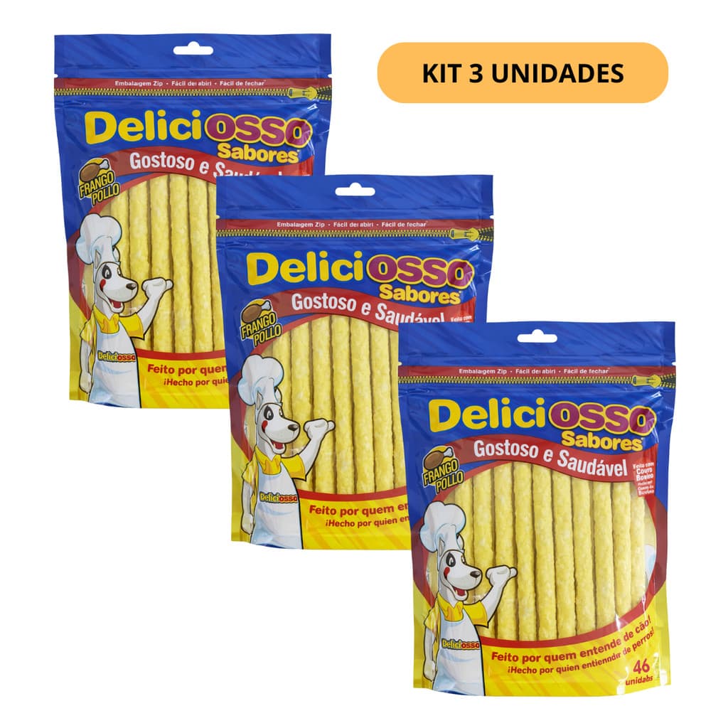 PETISCO CAO MASTIGAVEL OSSO DELICIOSSO FRANGO FINO 200G-KIT3