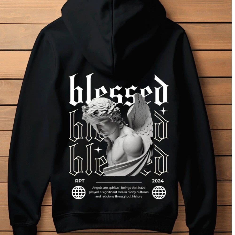 Blusa de Frio Moletom Masculino Blessed Angel Canguru Streetwear Arte Envio Imediato