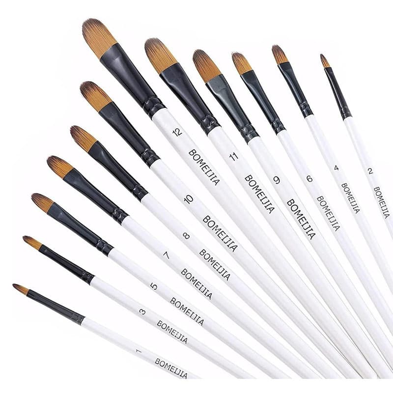 Kit com 12 Pincéis artísticos para pintura cerdas macias, aquarela, guache, pintura a óleo, acrílico