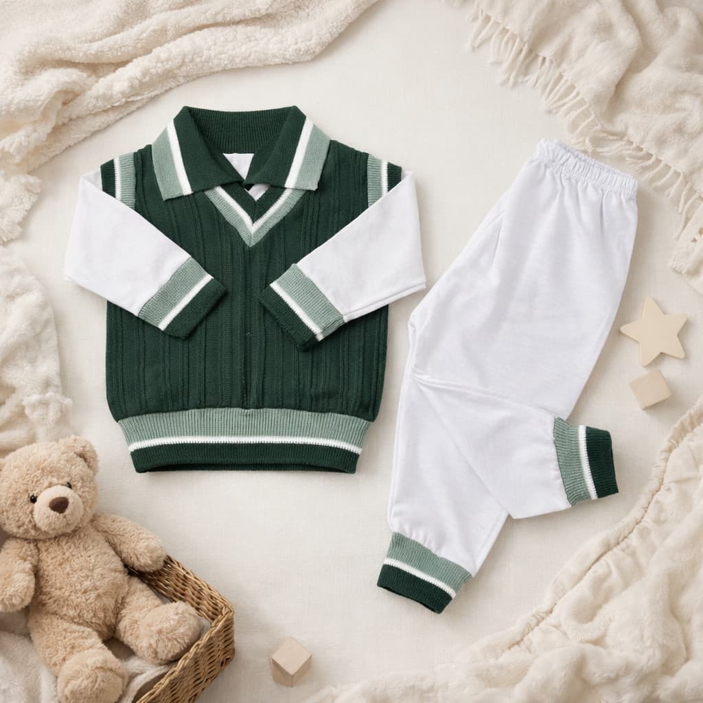 Conjunto Bebê Menino Tricô 3 Peças Pagão Suéter + Casaco + Calça Tamanho RN Saída Maternidade Tricô