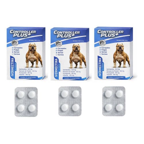 Kit 3 Vermífugo 4 Em 1 - Ivermectina 6mg Para Cães de 15kg A 30kg - Pulgas Carrapatos Sarna Vermes