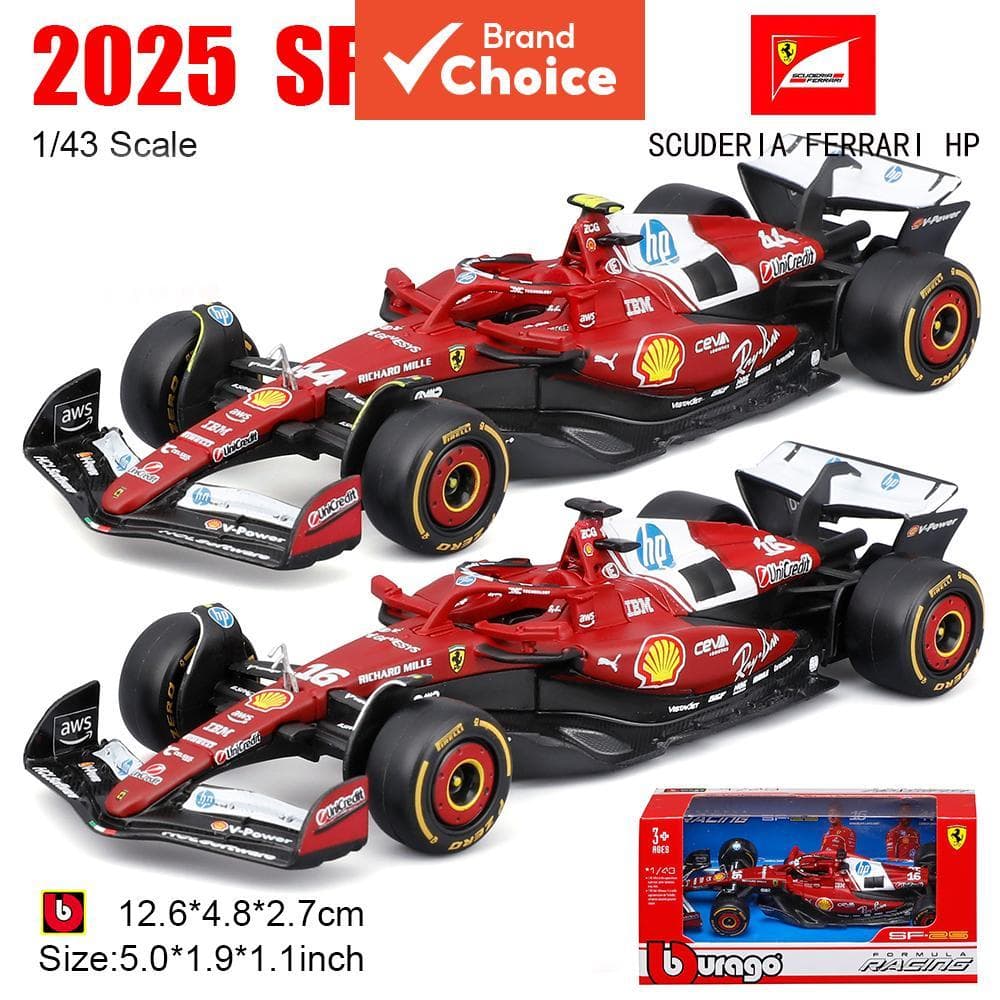  Bburago 1:43 Scuderia Ferrari HP SF25 F1 Modelo - Charles Leclerc #16 & Lewis Hamilton #44 Miniatura de Carro de Liga