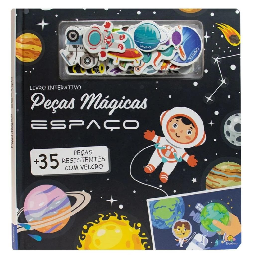 Livro Infantil Espaço 35 Peças Mágicas Com Velcro Todo Livro