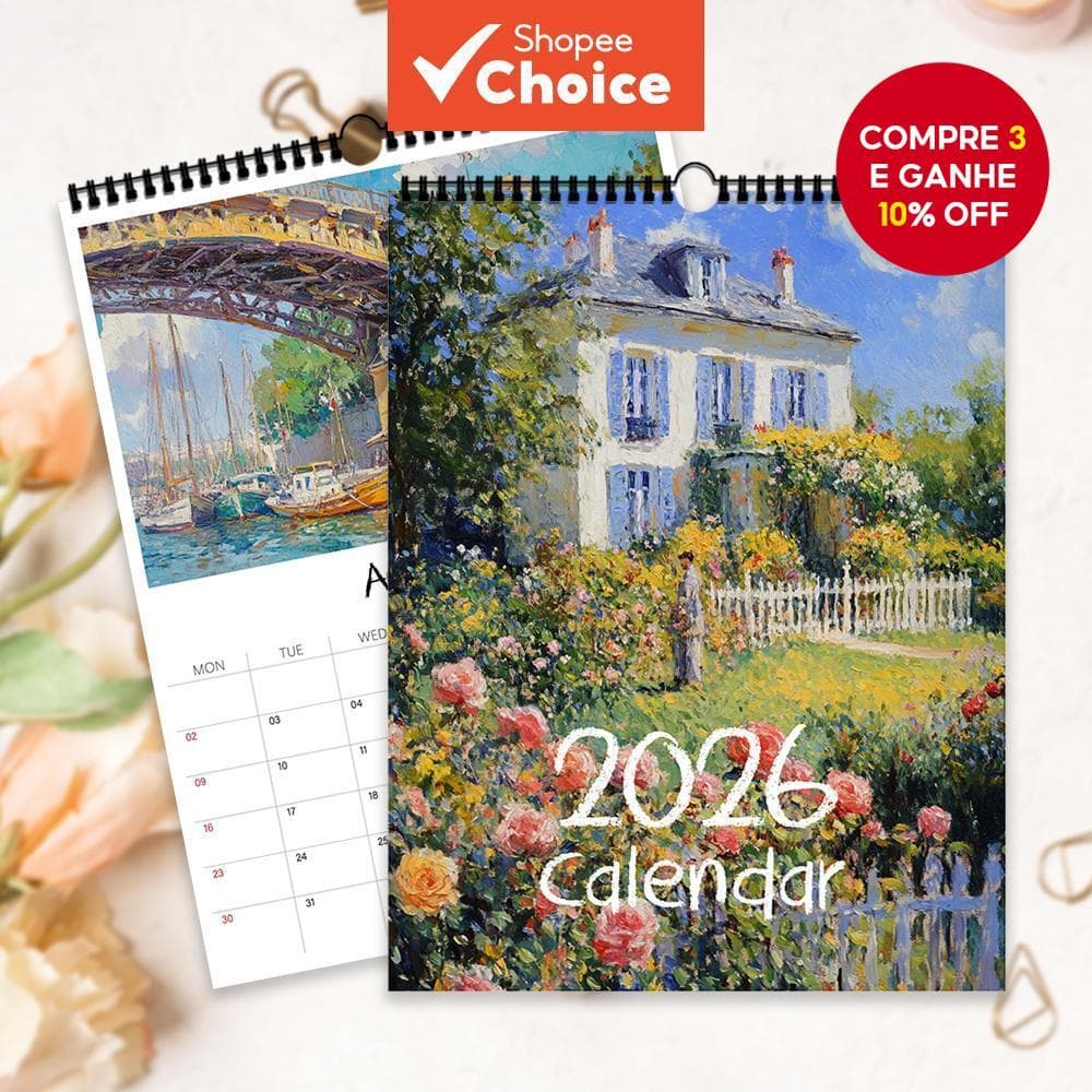  Calendário de Parede 1pc 2026, Série Monet Óleo de Cura, Imagens em Alta Definição, planner estudo, 12 Lindos Designs,