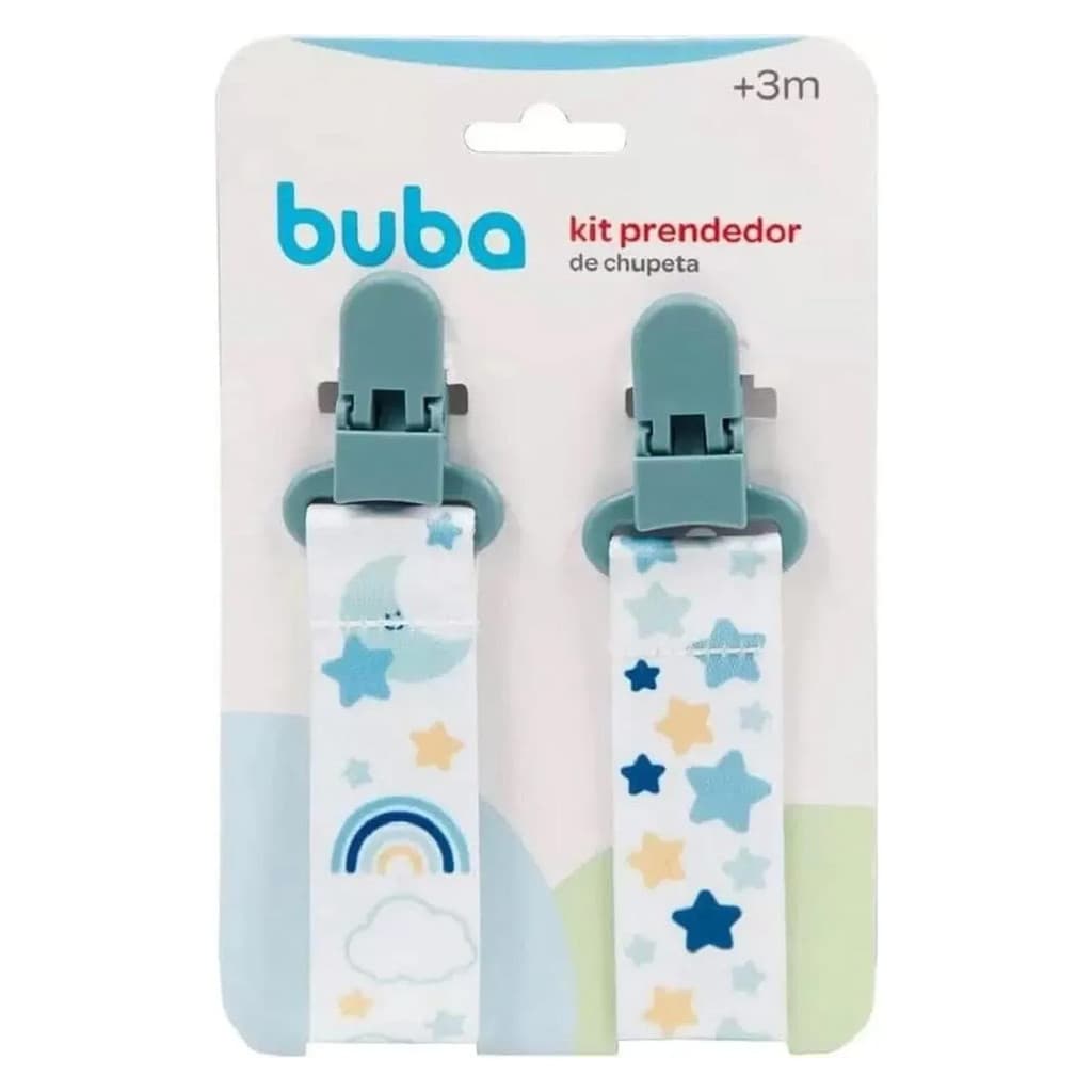 Kit 2 Prendedores de Chupeta Buba Estrelas Azul