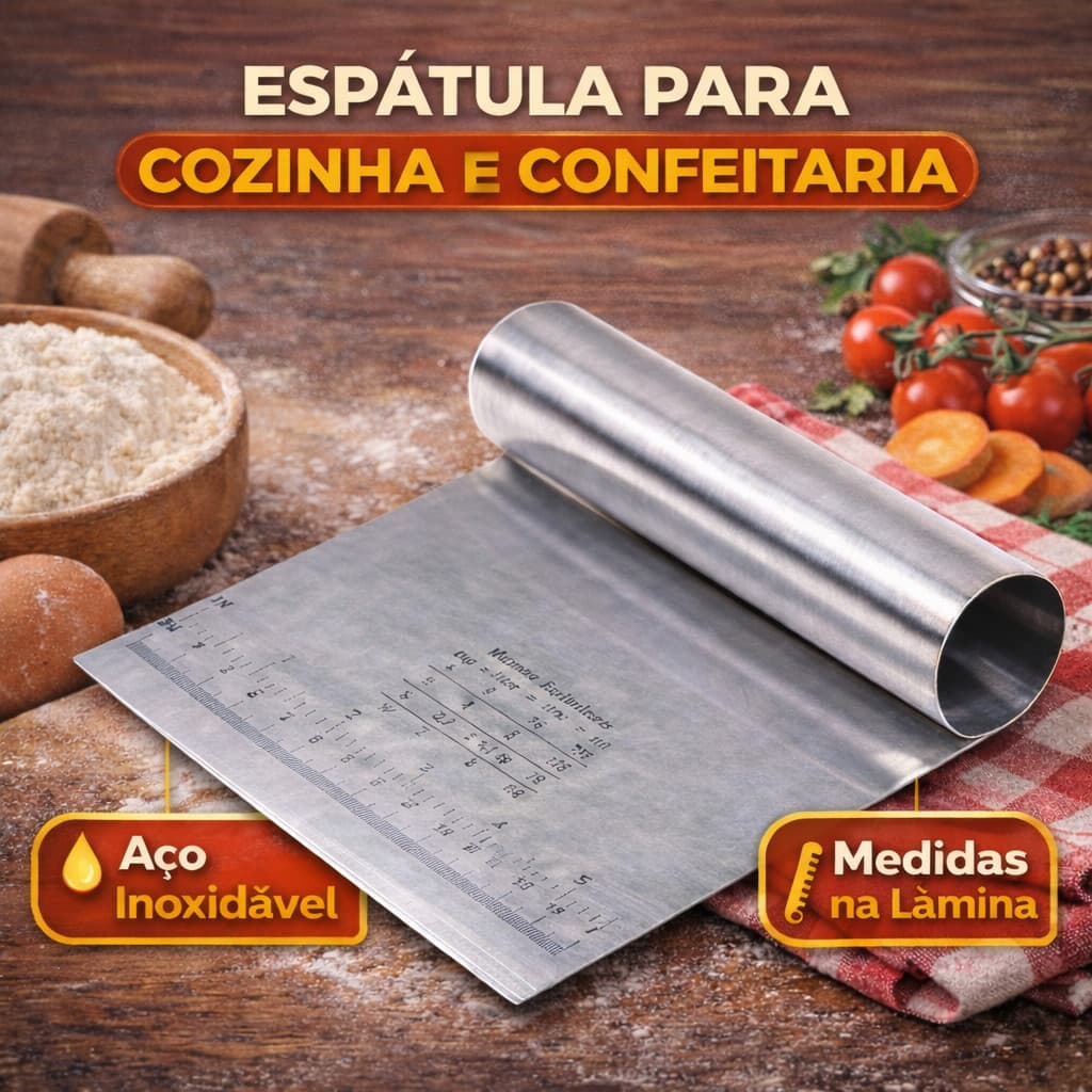 Espátula Inox 15cm Prática Raspador De Massa Com Cabo Tubular Raspa Corta Separa Recolhe e Alisa