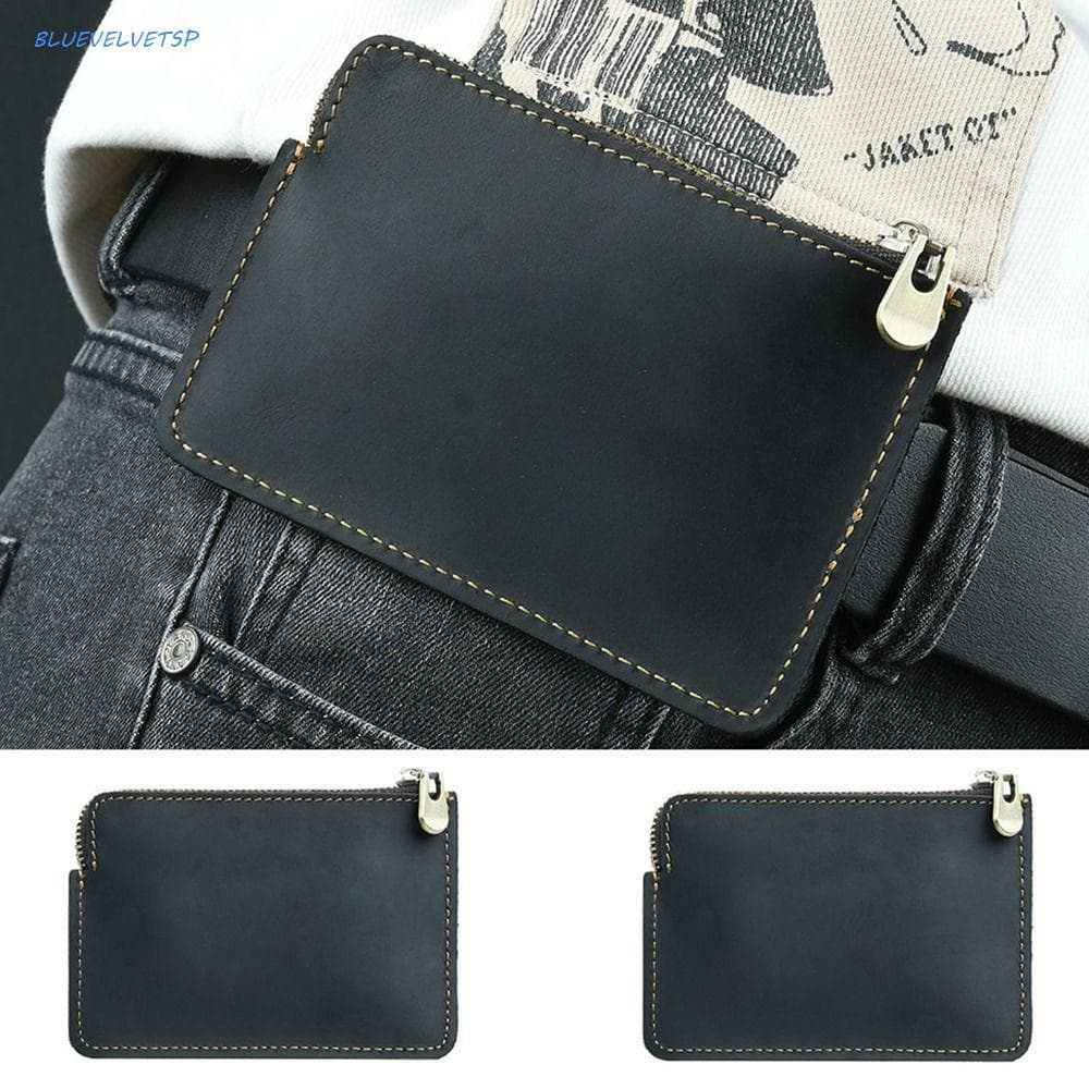 Carteira Curta Masculina BLUEVELVETSP , Bolsa De Dinheiro Suspensa Com Cinto Retrô De Couro Genuíno , Multifuncional