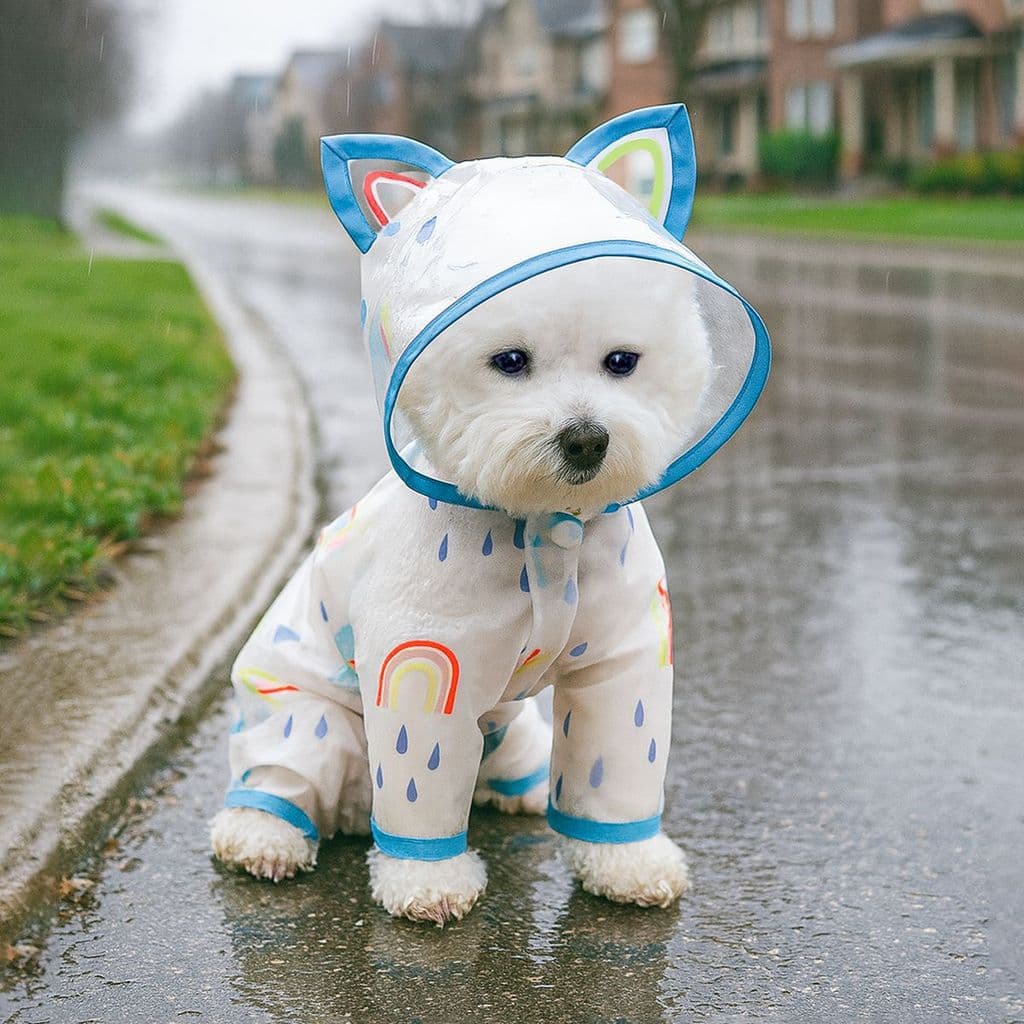 Capa de chuva para cachorro de estimação, filhote de cachorro, gato, cachorro pequeno, quatro patas, à prova d'água, Pon
