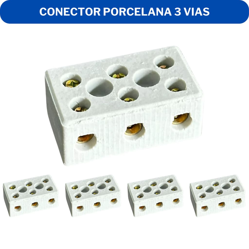 Kit 5 Conector Porcelana 3 Vias 6mm 10mm 16mm - Resistente Alta Temperatura Para Chuveiros e Torneiras