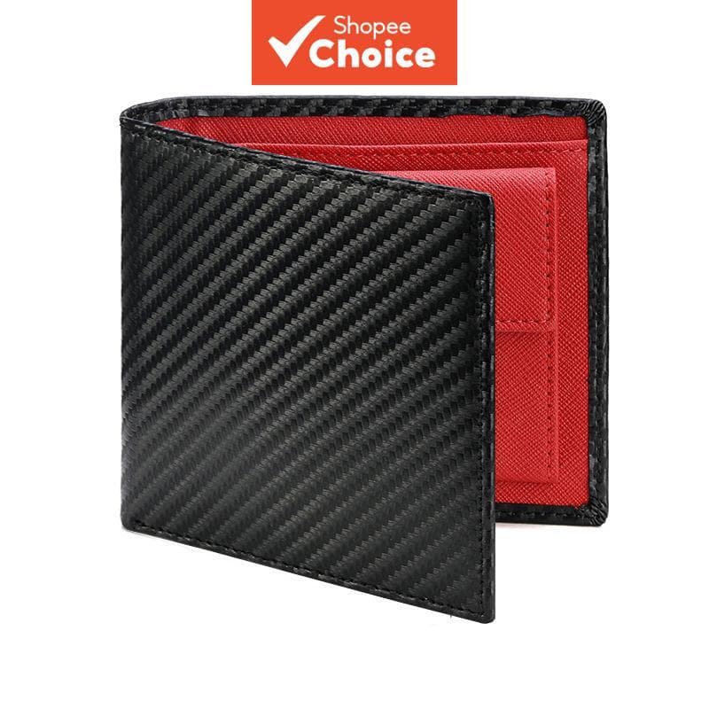 Novo Padrão De Fibra De Carbono Masculino Carteira De Couro Genuíno Multi Slots De Cartão Moeda Bolso Curto Organizador 