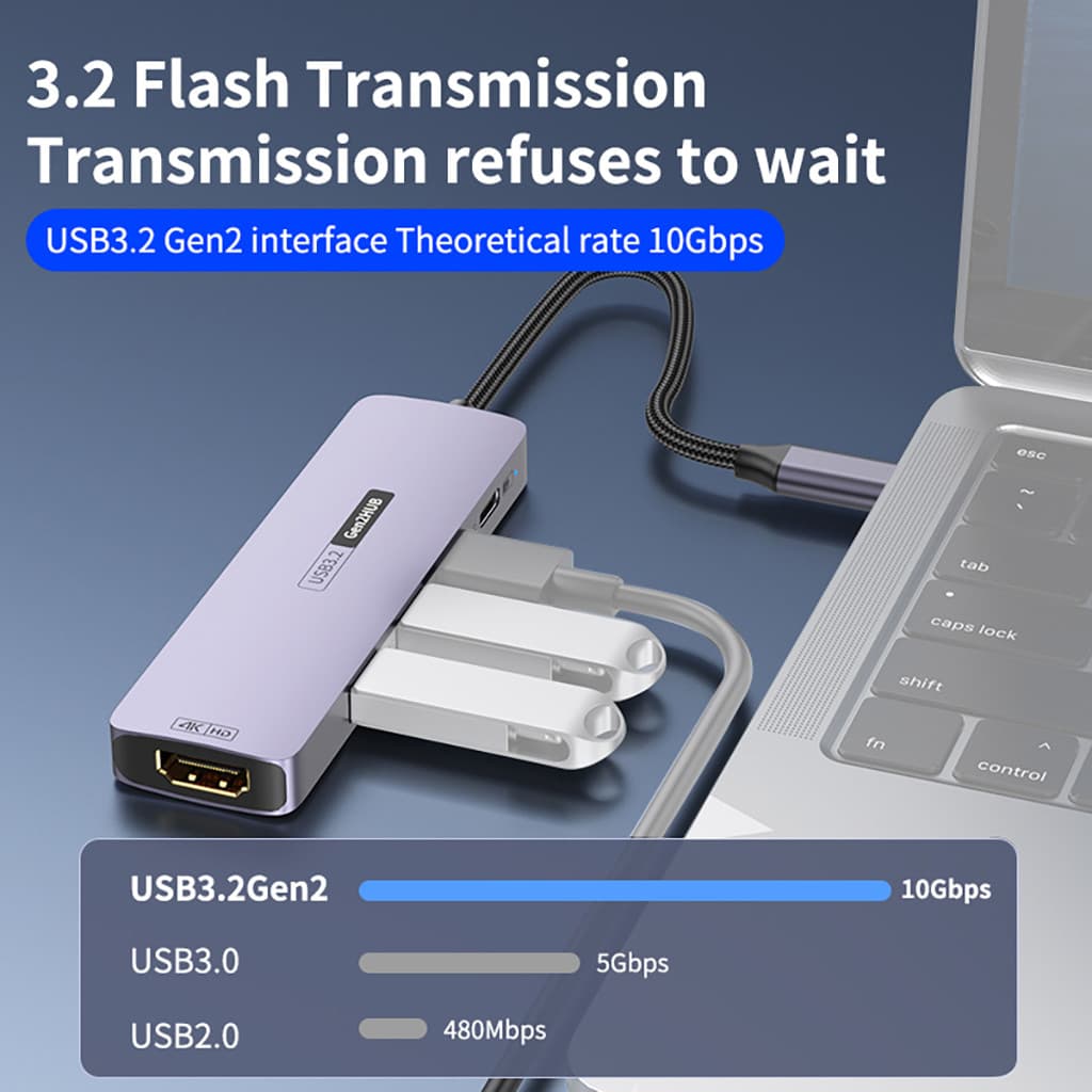 Typec10G Para 4C1A Notebook Tablet Phone PD Divisor De Carregamento USB 3.2hub Docking Station (4C1A Com PD100W/10Gbps ,