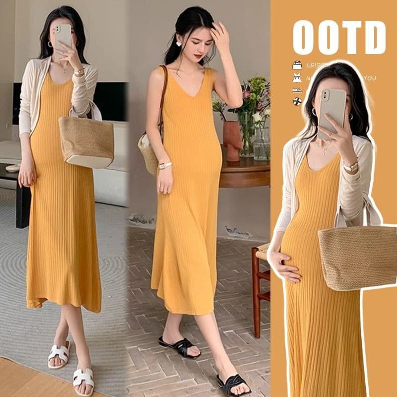 Vestido de maternidade primavera vestido longo estilingue primavera outono Cardigan jaqueta fina terno de duas peças 3.2