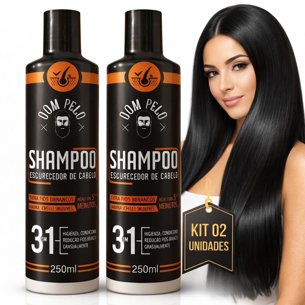 Shampoo Escurecedor De Cabelos Grisalhos Brancos Pretos Kit 2 unidades Cor Intensa Dom Pelo
