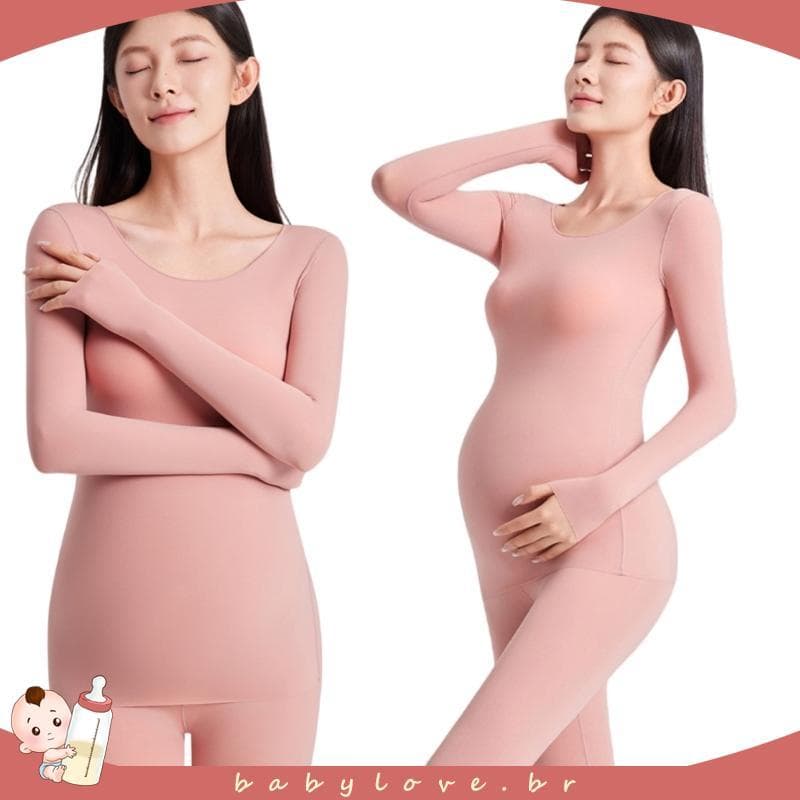 BABYLOVE Conjunto Roupa Íntima Térmica Para Maternidade Macia E Elegante, Camiseta Comprida Várias Ocasiões