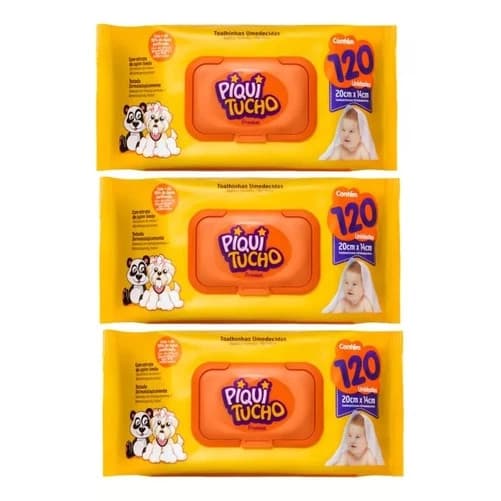 Kit C/3 Toalhas umedecidas Piquitucho Premium 120 un