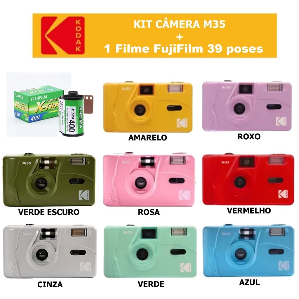 Kit Câmera Kodak Retrô M35 + 1 Filme FujiFilm 36 poses