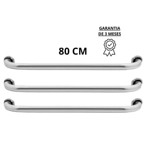 Alça de Apoio Barra 80cm Kit 3 Unidades Inox Cadeirante Deficiente Idoso Acessibilidade Banheiro