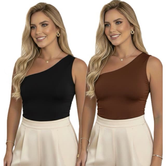 Kit 2 Blusas Femininas Um Ombro Só Mula Manca Blusa Suplex Básica Moda Verão Elegante Justinha
