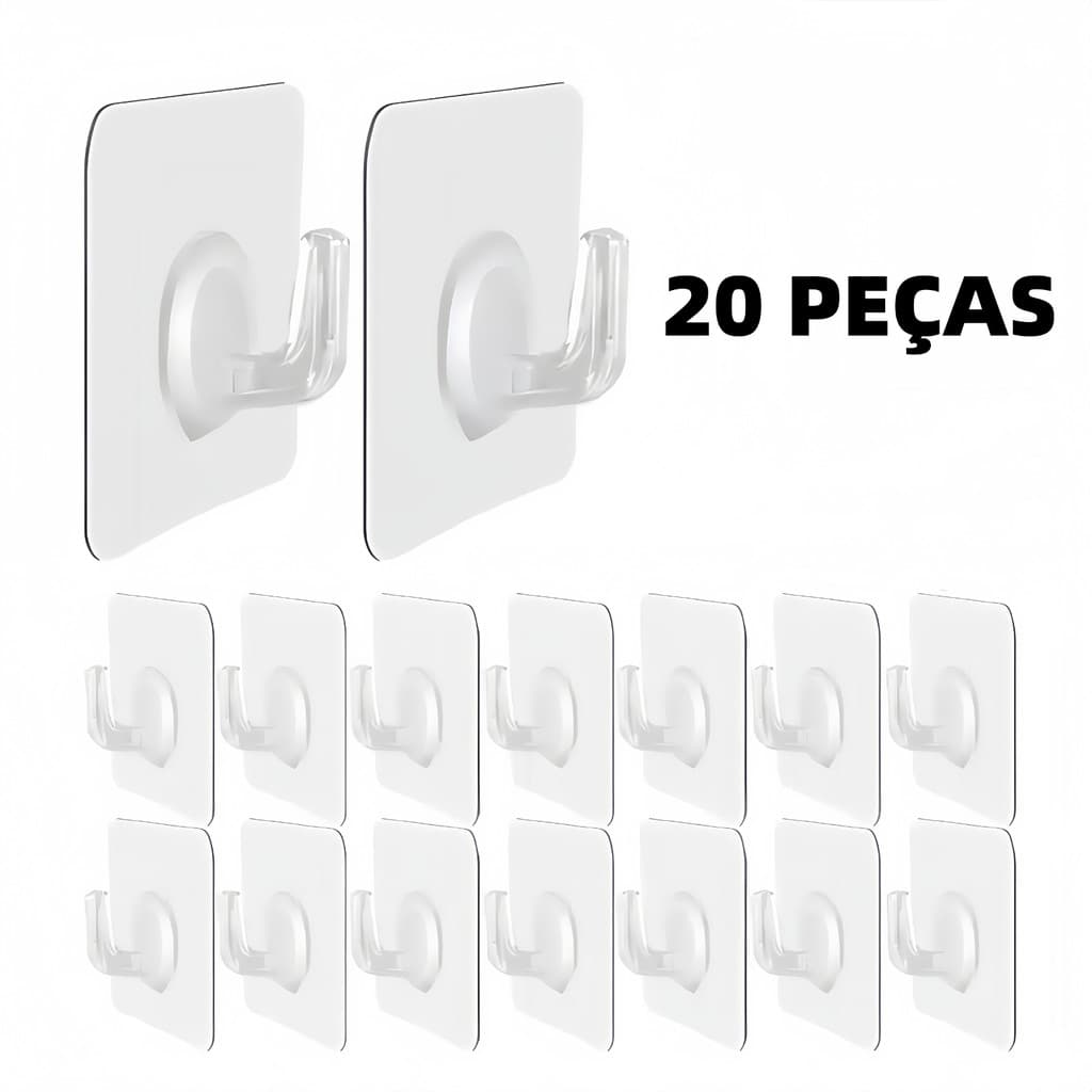 Kit 20 Ganchos Adesivos Transparentes Reforçados Multiuso Para Cozinha E Banheiro