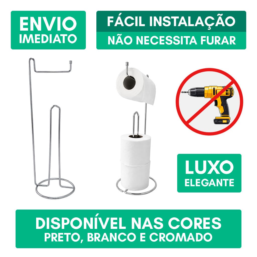 Suporte Porta Papel Higiênico Triplo Toalha de Rosto de Chão Banheiro Lavabo Resistente Cromado