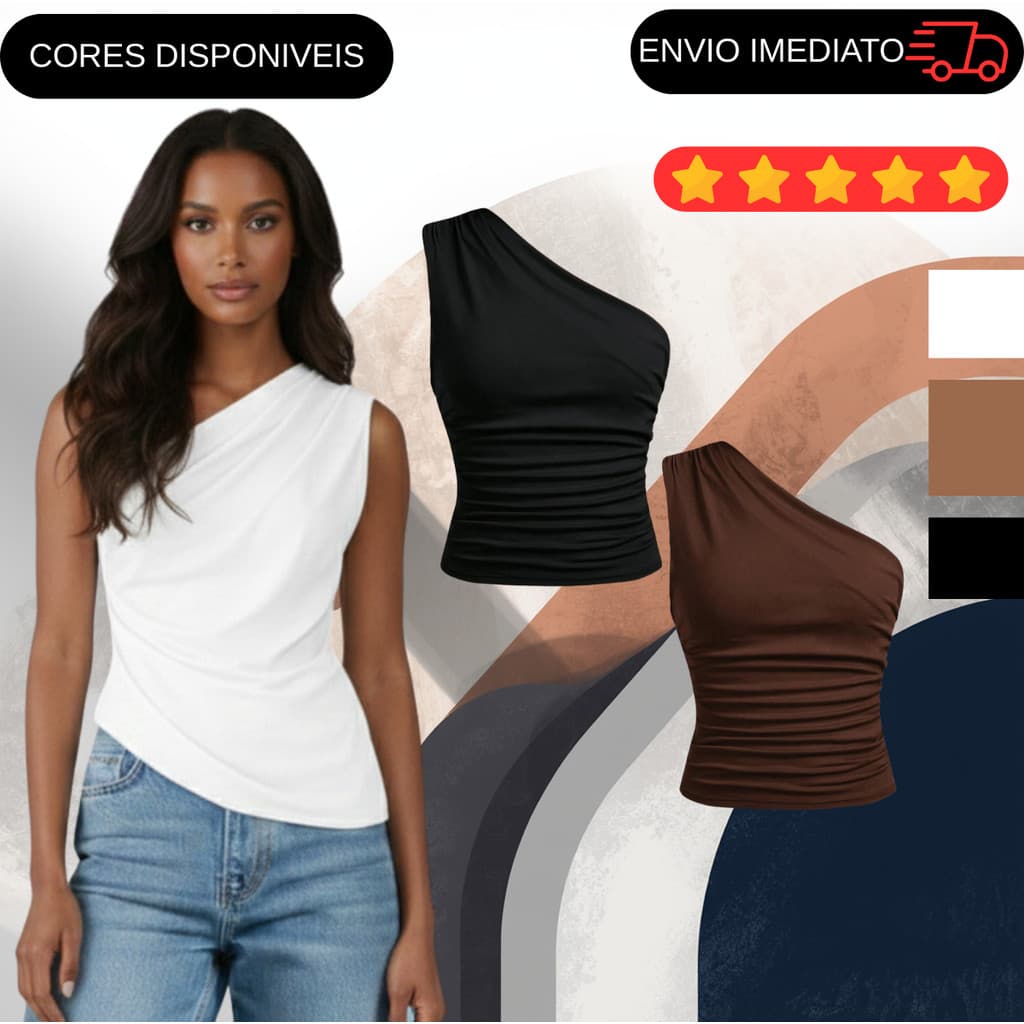 Blusa Feminina Elegante Mula Manca Casual Ombro Único Com Franzido Assimétrica