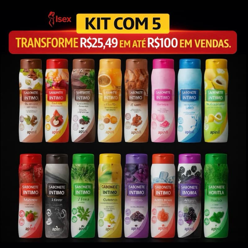 Kit com 5 Sabonetes Intimos Feminino - ESCOLHA O AROMA -  ou Variados Apinil 200ml Higiene Feminina Revenda