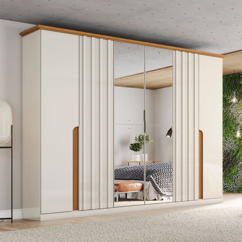 Guarda Roupa Casal com Espelho 6 Portas 6 Gavetas Napoli  Off White/Nature